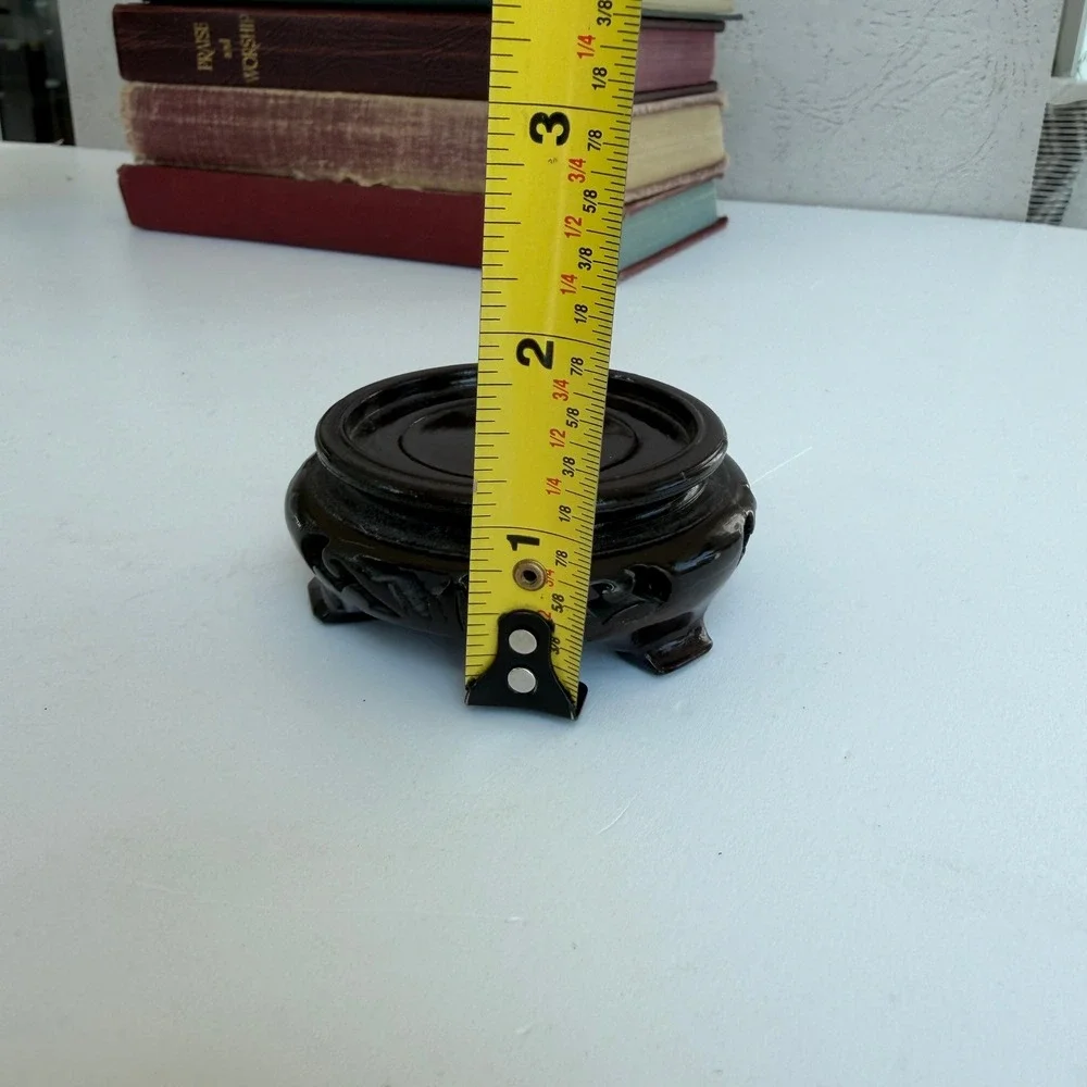 Vintage Carved Wood Display Stand Dark Brown Asian Vase Pedestal Base 2.75 Inch